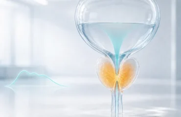 sintomas-urinarios-homem-urofluxometria Representação do fluxo urinário reduzido pela obstrução da próstata.