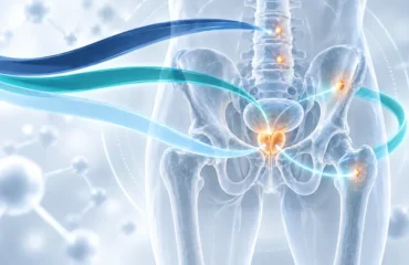 capa-tratamento-cancer-prostata-metastatico Representação do câncer de próstata metastático cercado por diferentes frentes de tratamento combinado e de precisão.